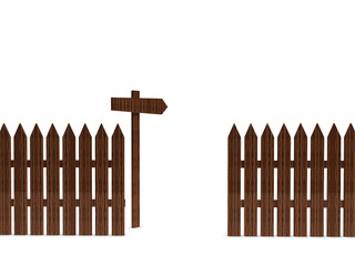 Wooden fence with a signpost