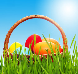 Wicker basket with eggs
