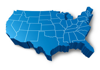 U.S.A 3D map symbol with a blue dimensional United States