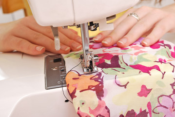 Hand sewing on a machine