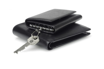 Black leather key caase and wallet