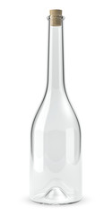 Bouteille en verre et bouchon en liège sur fond blanc 1