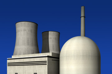 Atomkraftwerk vor blauem Hintergrund