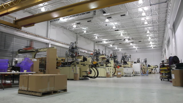A time lapse of a large robotics factory during production.
