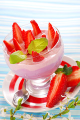 dessert with strawberry and blueberry yogurt