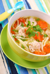 chicken soup with noodle for child