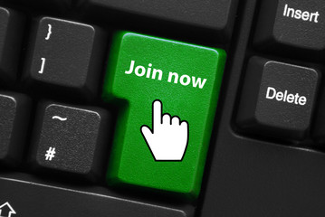 JOIN NOW Key on Keyboard (register subscribe sign up web button)