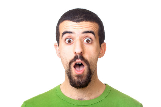 Young Surprised Man Portrait on White