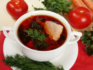 A delicious soup in meat broth