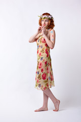 redhead girl in garland