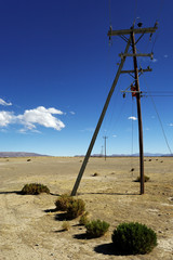 Fototapeta na wymiar Poteaux électriques à perte de vue dans le désert argentin