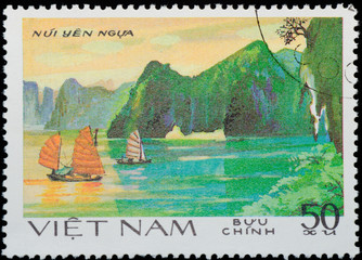 VIETNAM - CIRCA 1980s:  stamp - sailing boat on sea channel