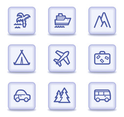 Travel web icons set 1, light violet glossy buttons