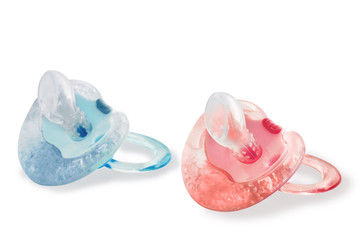 Pink and blue gel pacifiers