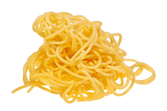 Cooked, Fresh Spaghetti Isolated Over White Background.