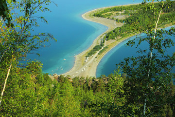 lake, woods, mountains