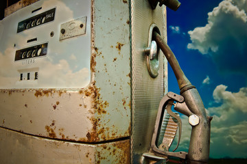 Gas pump with blue sky background