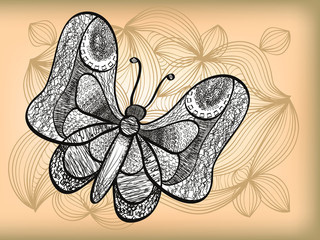 The butterfly on a vegetative background. An abstract vector ill