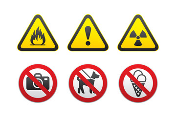 Warning Hazard and Prohibited Signs set vector