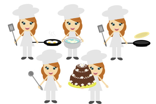 five cooks on white background