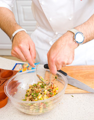 Chef preparing salad