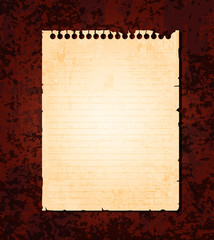 Empty old notebook paper on grunge background. Eps10 vector