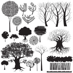 Collection of isolated  trees and other forest elements.