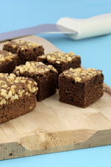 chocolate brownies with cracked peanuts on top