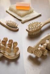 Soap on bast with massager