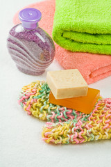 bast soap salt and towels