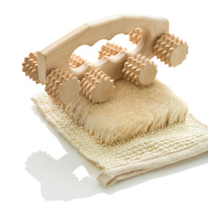 bast with wooden massager