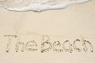 The Beach Written in Sand on Beach