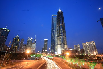 Fototapeta na wymiar nowoczesny budynek w nocy w Szanghaju