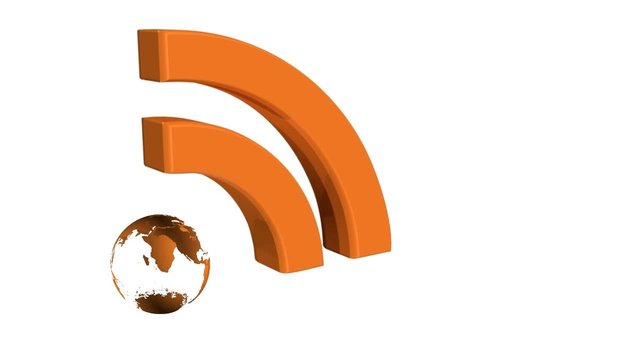Animated 3D RSS feed icon. Isolated on white background.