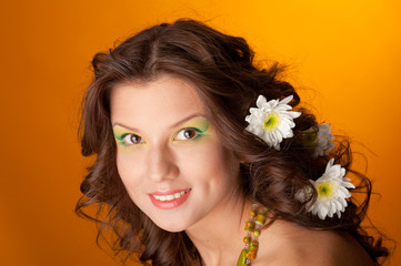 elegant fashionable woman with flowers