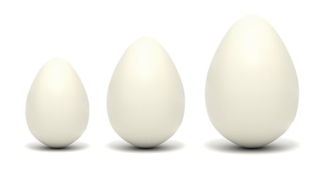 Image of 3 eggs over white