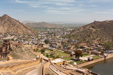 Widok z Fortu Amber na Jaipur, Indie - obrazy, fototapety, plakaty