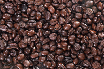 A close up of coffee beans background.