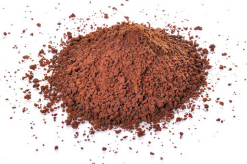 The cocoa Powder with isolated on white background.