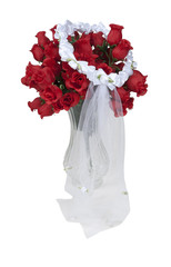 Lace Veil on a Bouquet of Red Roses