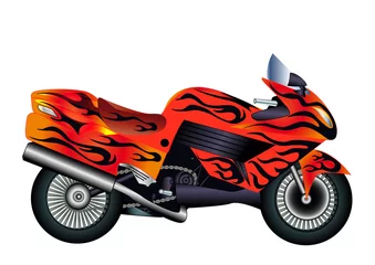 Crédence de cuisine en verre imprimé Moto moto de vitesse avec peintre en feu