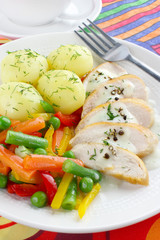 Chicken breast with vegetables and sauce
