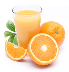 Orange juice and fruits.
