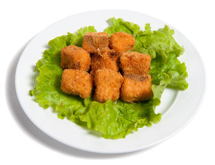 battered salmon on a plate