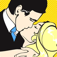 Papier Peint photo Lavable Des bandes dessinées Couple qui s& 39 embrasse