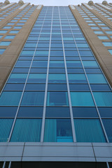 Fototapeta na wymiar Blue green window skyscraper