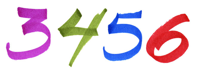 Numbers 3-6 on white
