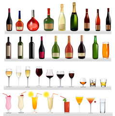 Set of different drinks and cocktails. Vector illustration.