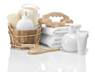 wooden and plastic bathing accessories