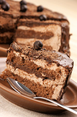 Homemade chocolate cake close-up